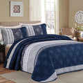 DJY Stripe Quilt Set King Size Navy Blue Bedspread Coverlet Set 3 Pieces Boho by HOME