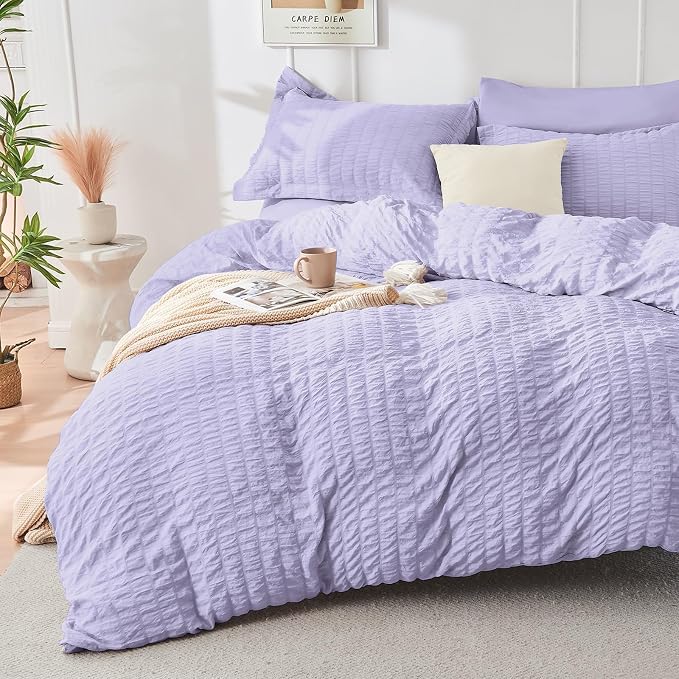 HYMOKEGE Light Purple King Size Comforter Set Seersucker 7 Pieces, All Season - Image 2