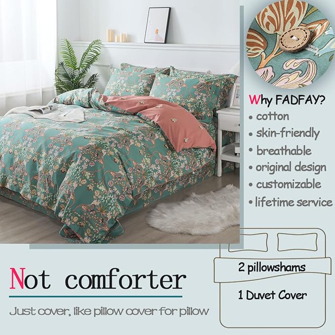 FADFAY Duvet Cover Set Floral Bedding Button Closure Twin 100% Cotton 600 TC - Image 2