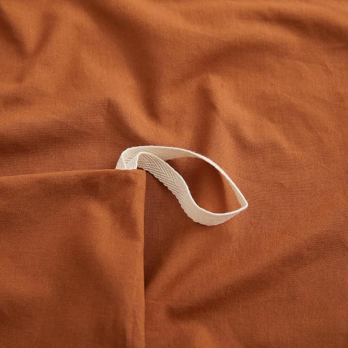 LOVQUE Burnt Orange Cotton Duvet Cover Queen Size, Linen Like Natural Bedding - Image 5