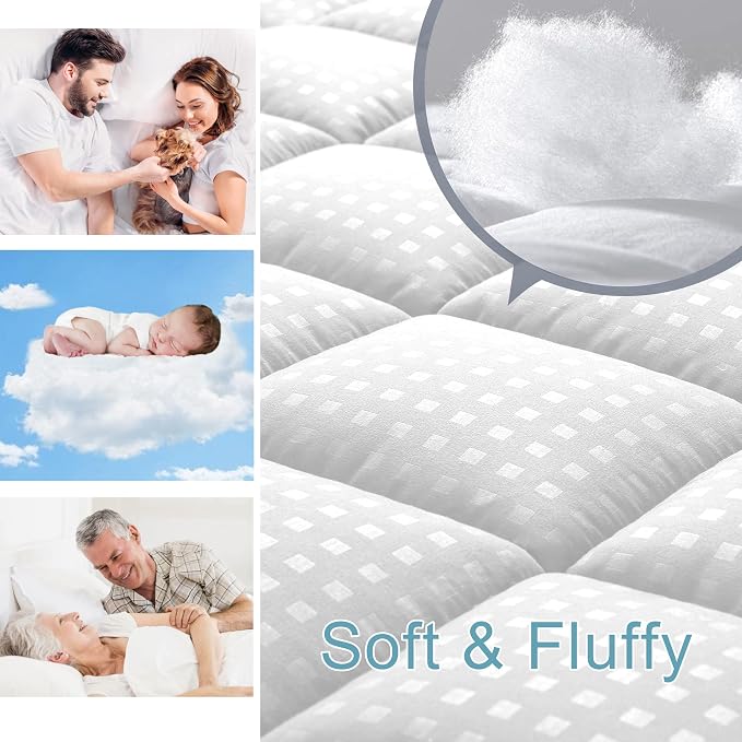 HYLEORY Full XL Mattress Pad Quilted Fitted Mattress Protector Cooling Pillow - Image 3