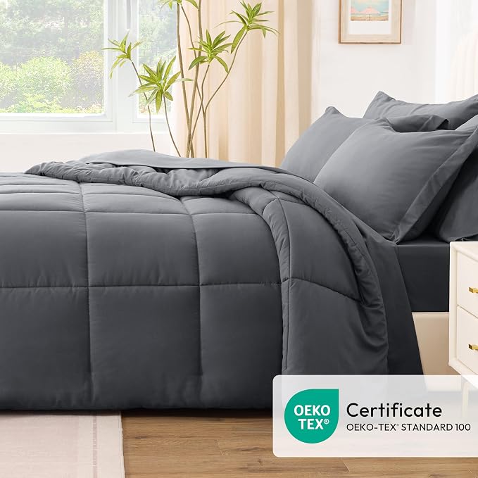 Love's cabin King Size Comforter Set Soot Grey, 7 Pieces King Bed in a Bag - Image 5
