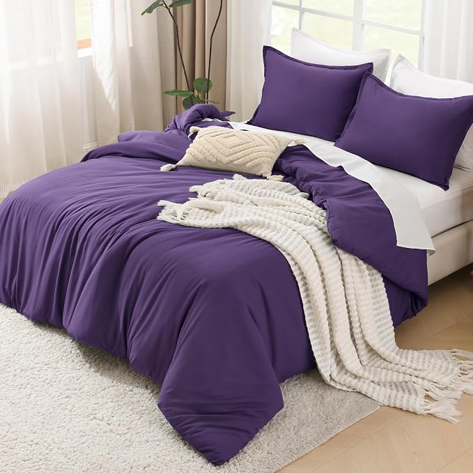Litanika Dark Violet Purple Comforter Set Queen Size, 3 Pieces Lightweight - Image 4