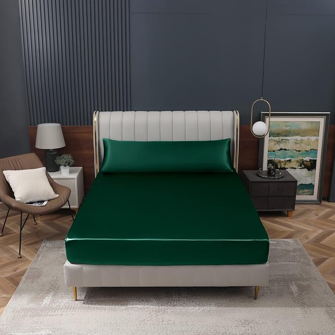 Homiest Blackish Green Satin Fitted Twin Size Bed Sheet, Deep Pocket, Luxury & - Image 8
