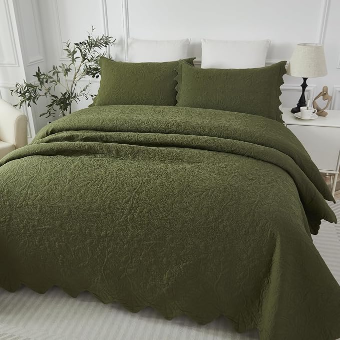 Brandream Queen Size Quilt Set Cotton Green Quilts Luxury Farmhouse Bedding Set - Image 3