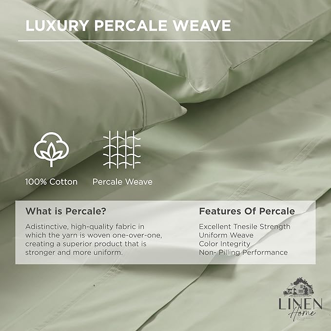 Linen Home 100% Cotton Percale Weave Fitted Sheet, Full Size, 1 Deep Pocket - Image 2