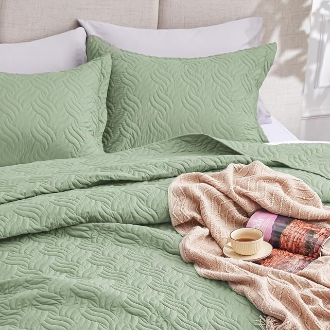 Love's cabin Quilts for Full Bed Sage Bedspreads Bedding Set - Image 7