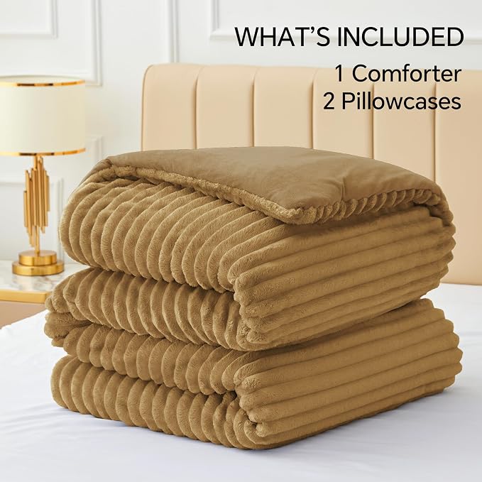 BEDELITE Fleece King Comforter Set -Super Soft & Warm Fluffy Brown Bedding - Image 7