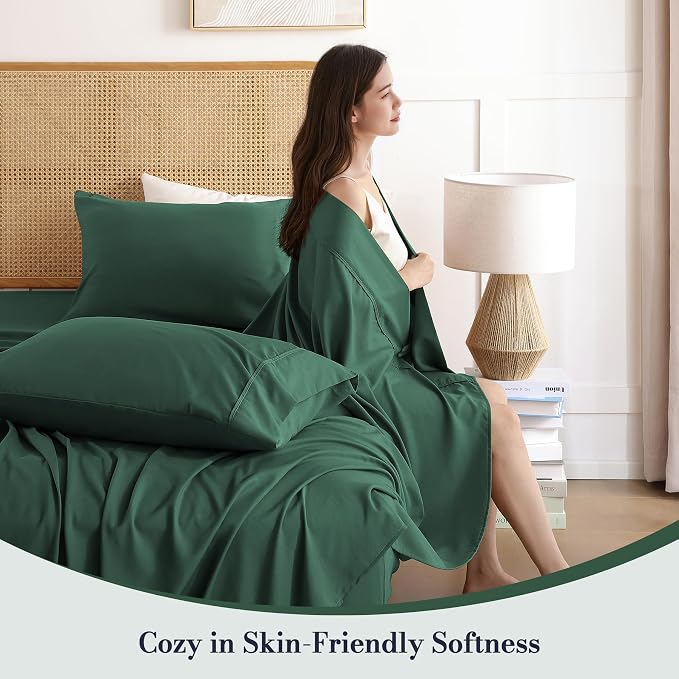 King Sheet Set 4 Piece, Wrinkle Free, Oeko-Tex Certified Bedsheets，Olive Green - Image 2