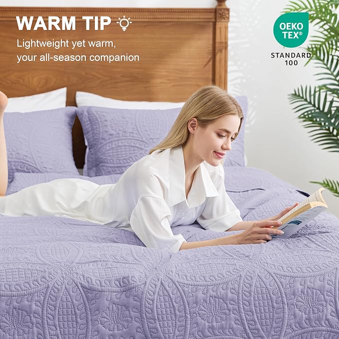Love's cabin Quilts for Full Bed Lavender Bedspreads Bedding Set - Image 4
