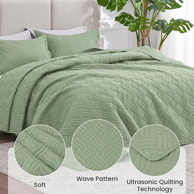 Love's cabin Twin Quilt Bedding Set Sage Bedspreads - Image 4