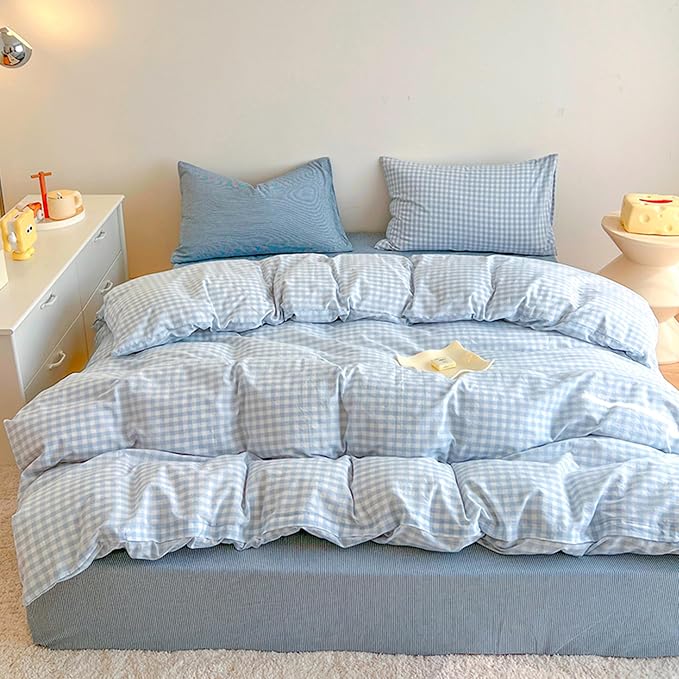 BOLINLIVING Gingham Duvet Cover King Size, Microfiber Bedding Set by BOLINLIVING