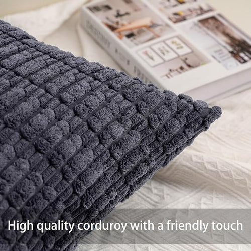 Aegero Pack of 2 Corduroy Decorative Throw Pillow Covers 12x20 Inch Soft - Image 2