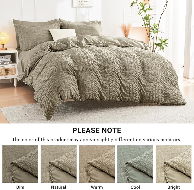 HYMOKEGE Linen Queen Comforter Set Seersucker 7 Pieces, All Season Luxury Bed - Image 5