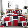 Tyrot 3 Piece Red Black Grey Quilt Set Full/Queen Size Red and White Geometric by TyrotHomeDecor