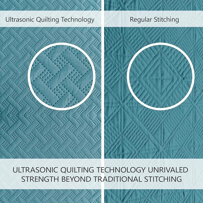 FLYMME Twin Quilt Set, Lightweight Teal Bedspreads, Basket Weave Pattern - Image 3