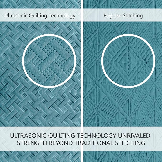 FLYMME Quilts King Size, Lightweight Teal Bedspreads, Basket Weave Pattern - Image 3