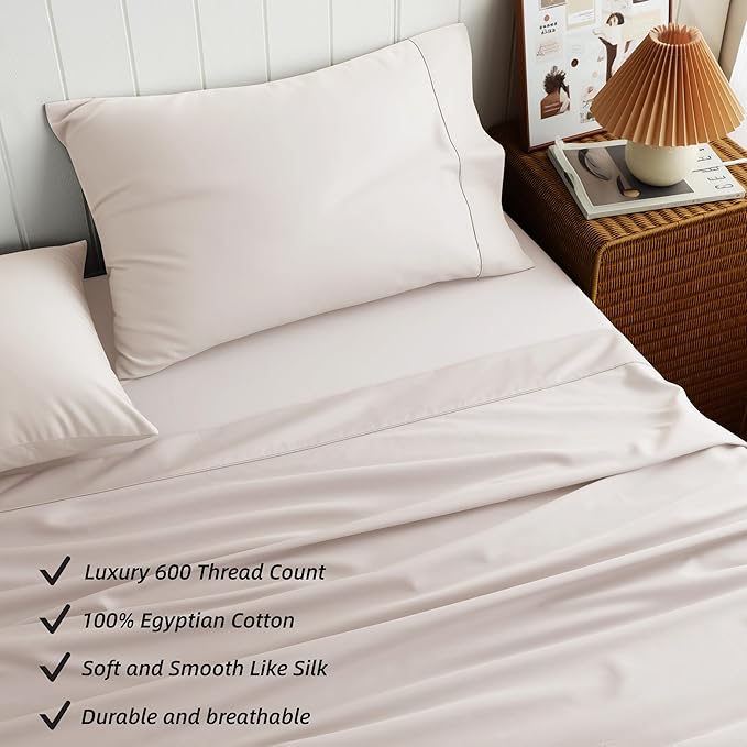 Cotton Flat Sheets Only, 600 TC 100% Cotton Flat Sheet Top Sheet Only, TwinXL - Image 2
