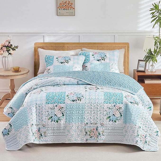 Joyreap 3 Pieces Floral Patchwork Quilt Set King, Soft n Cozy Microfiber Quilt by Joyreap