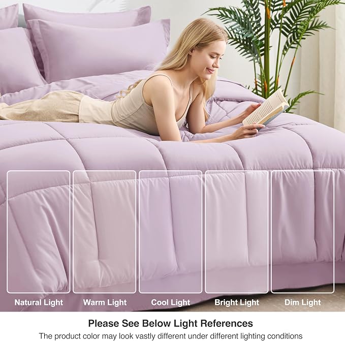 Love's cabin Twin Comforter Set Light Purple, 5 Pieces Twin Bed in a Bag - Image 7