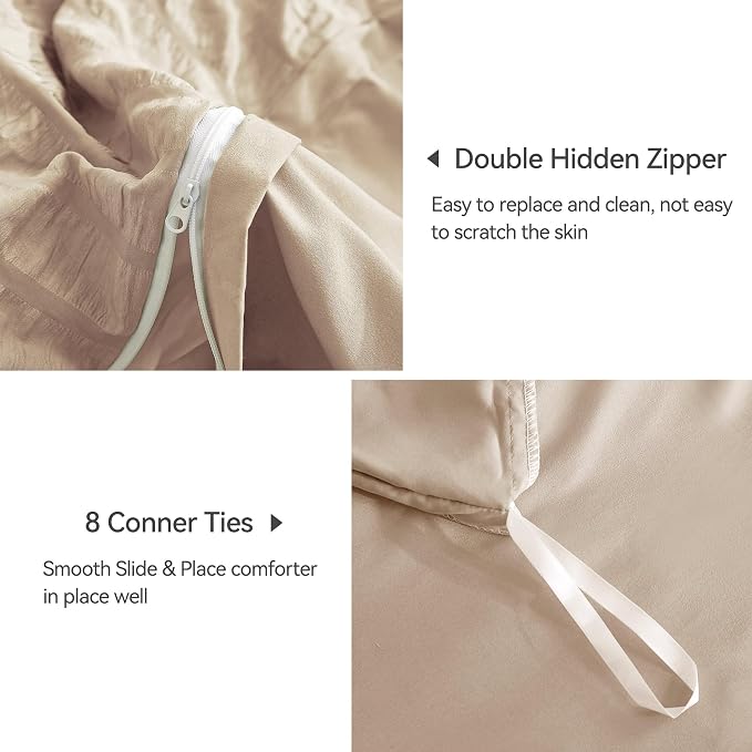 JELLYMONI Khaki Duvet Cover Twin Size, Soft Breathable Seersucker Duvet Cover - Image 5