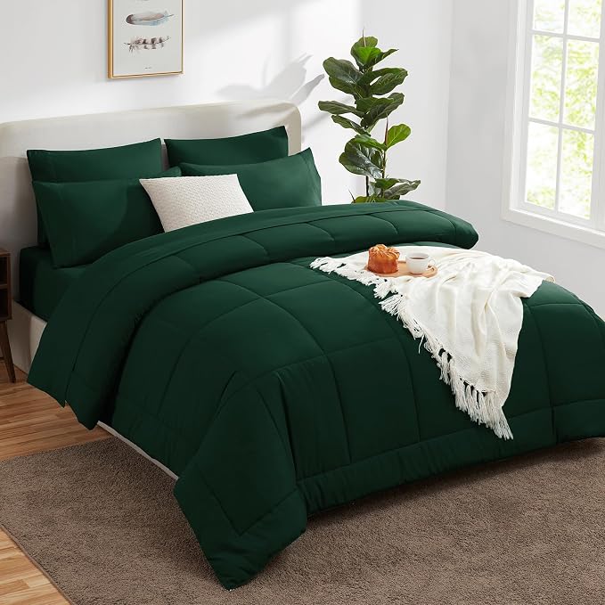 CozyLux Oversized King Comforter Sets Emerald Green, 7 Pieces Bed in a Bag - Image 8