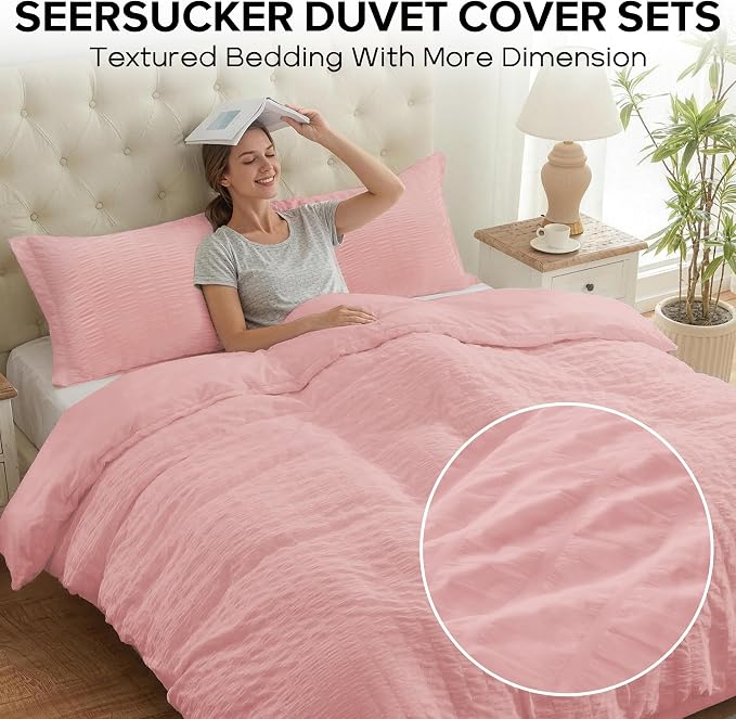 Cozyide Pink Duvet Cover King Size, 3 Pieces Bedding Duvet Covers, Soft - Image 2