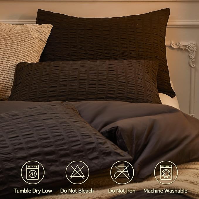 JELLYMONI Black Duvet Cover Twin Size, Soft Breathable Seersucker Duvet Cover - Image 4
