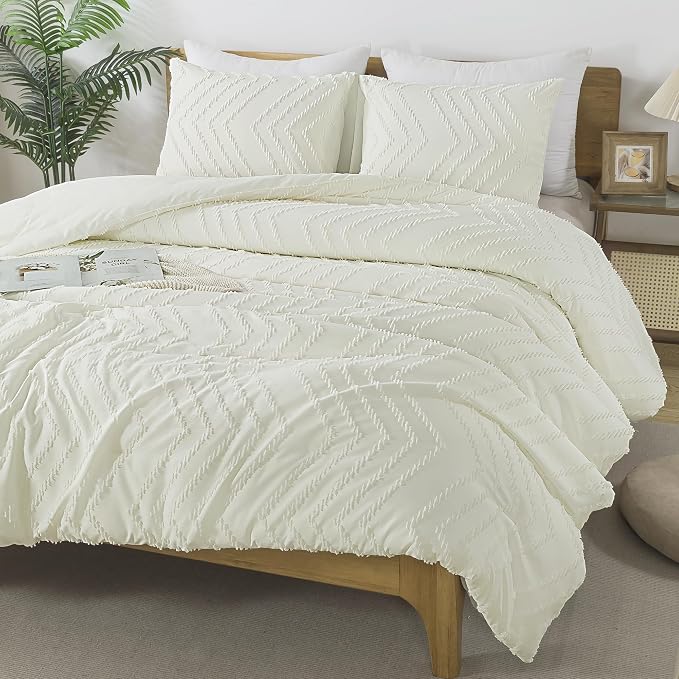 Andency Ivory California King Comforter Set, Boho Cal King Soft Warm Tufted - Image 4