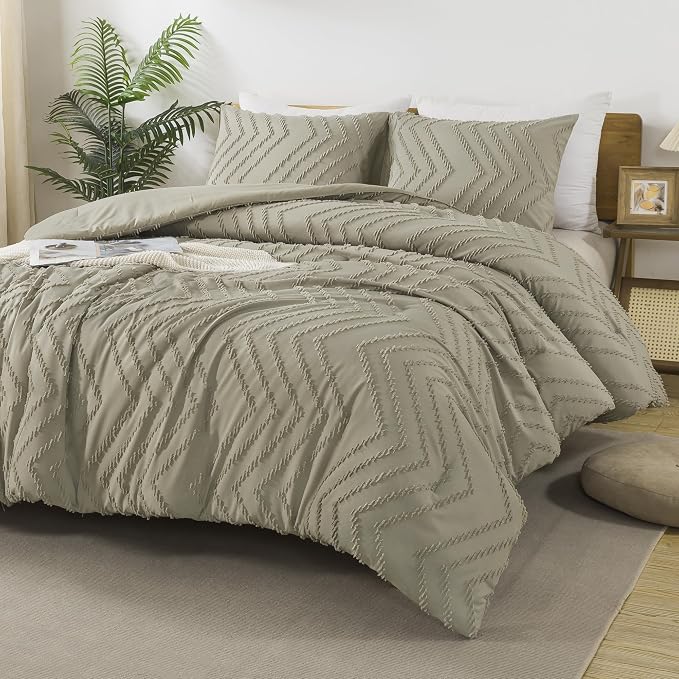 Andency Oatmeal Comforter Set King Size, Boho Soft Warm Tufted Bedding - Image 4