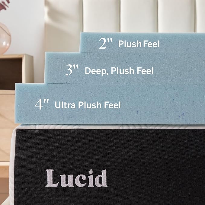 Lucid 3 Inch Memory Foam Mattress Topper, California King Size – Cooling Gel - Image 3