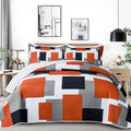 Tyrot 3 Piece Orange Grey Quilt Set Full/Queen Size Black White Gray Geometric by TyrotHomeDecor