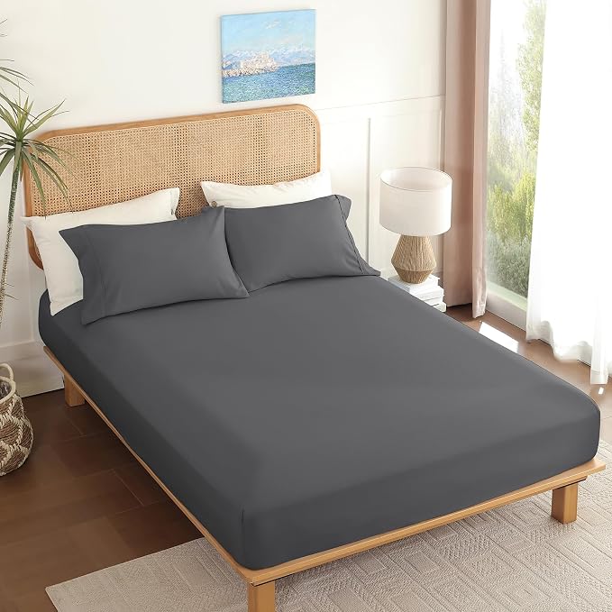 King Sheet Set 4 Piece, Wrinkle Free, Oeko-Tex Certified Bedsheets，Dark Grey - Image 7