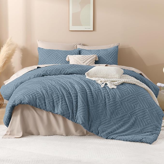 Andency Grayish Blue California King Comforter Set, 3 Pieces Grayish Blue Boho - Image 2