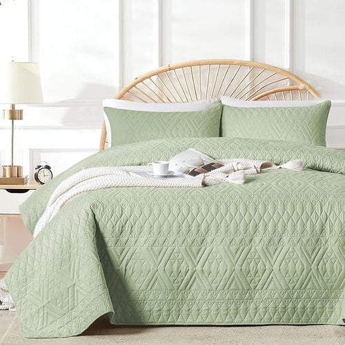 akkialla Full/Queen Size Quilt Bedding Set, Sage Green Lightweight Microfiber by akkialla