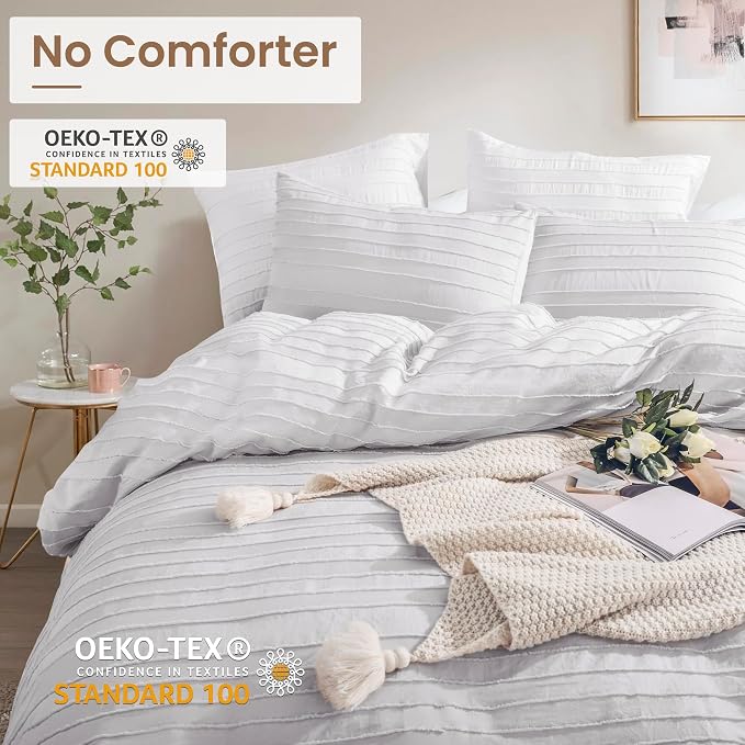 NEXHOME PRO Duvet Cover Full, Light Grey 3 Pieces Boho Tufted Duvet Cover Set - Image 3