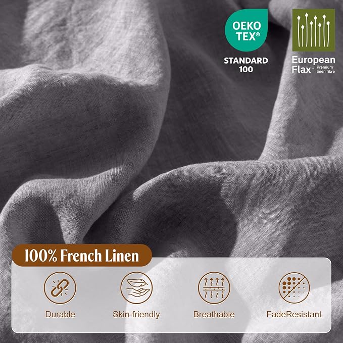 LBRO2M 100% France Linen Duvet Cover Set Cal King Size 3 Pcs Natural Flax - Image 3