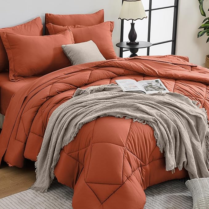HEVUMYI Burnt Orange King Comforter Set by HEVUMYI