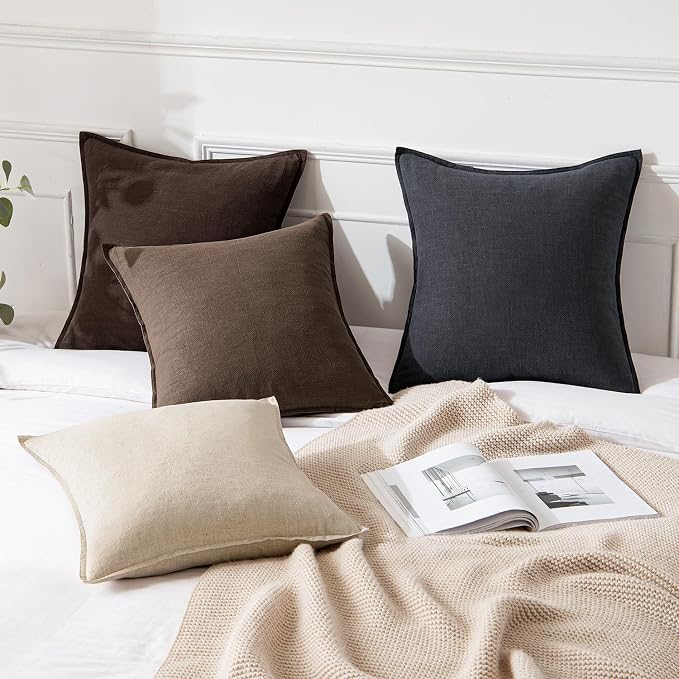 MIULEE Decorative Linen Pillow Covers 20x20 Inch Dark Coffee Chocolate Boho - Image 4