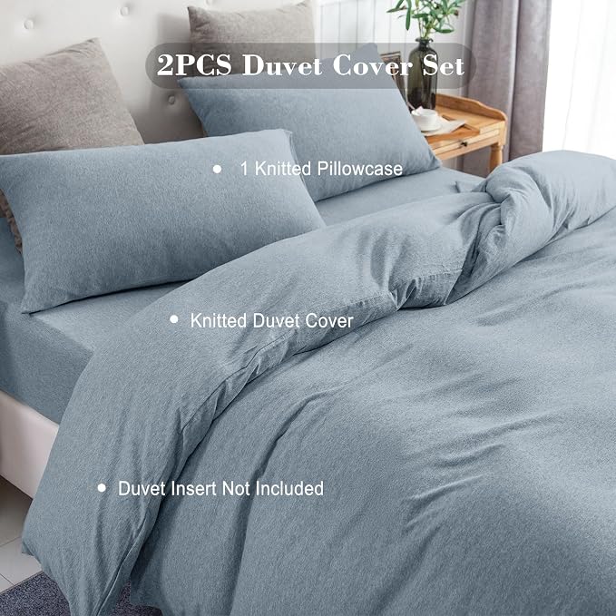 PURE ERA Jersey Knit Duvet Cover Set 100% T-Shirt Cotton Super Soft Comfy 2pc - Image 4