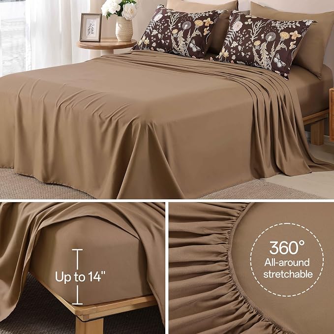Yiran Brown Comforter Set King Size, 7 Piece Floral Comforter Bedding Set - Image 7