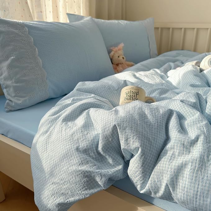 mixinni Blue White Gingham Duvet Cover Twin XL Size - Image 9