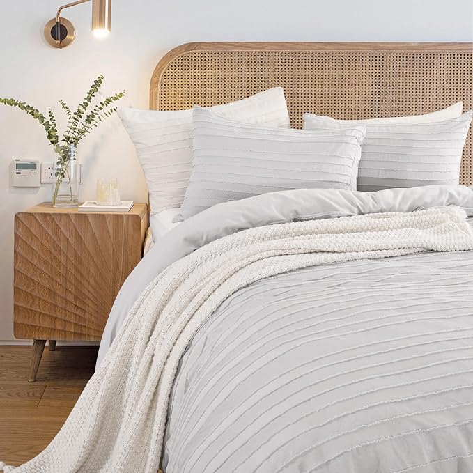 NEXHOME PRO Twin Duvet Cover, Light Grey 2 Pieces Boho Tufted Duvet Cover Set - Image 2