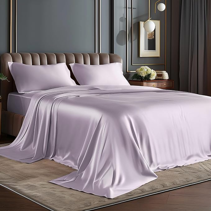 BEDELITE Satin Sheets Full Size Bed Set, Luxury Soft Lavender Silky Sheets by BEDELITE