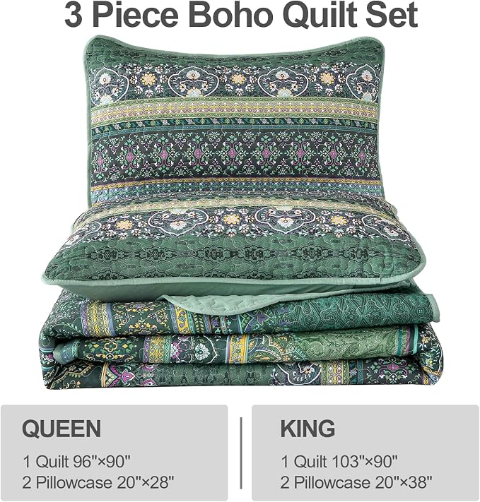 WONGS BEDDING Boho Quilt Queen Size, Lightweight Microfiber Bed Decor Bedspread - Image 7