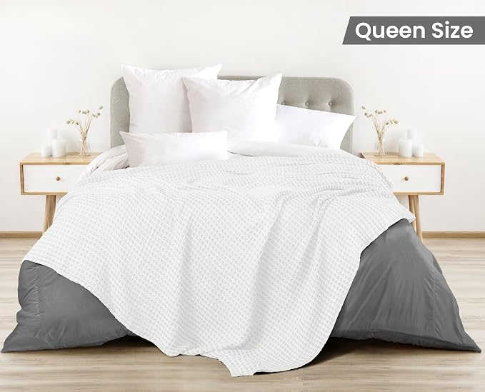 Utopia Bedding 100% Cotton Waffle Weave Blanket Queen Size - Image 2