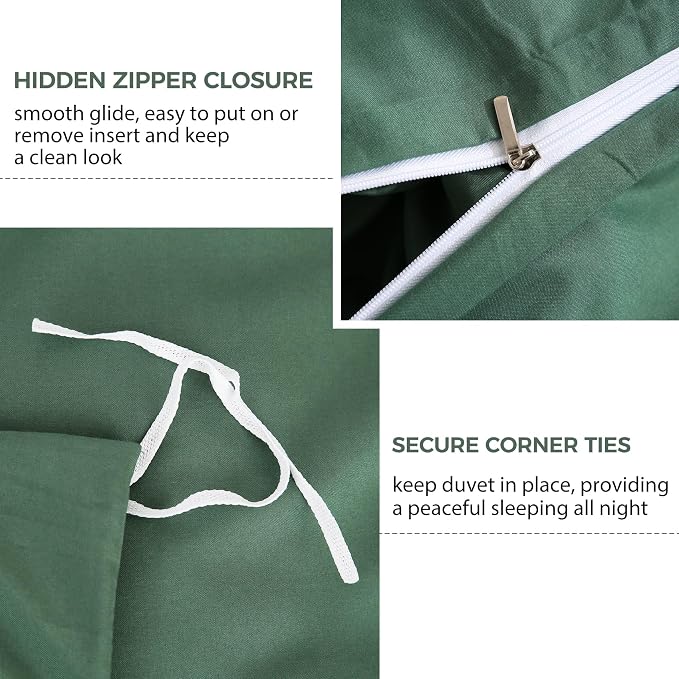 JSD Hunter Green Duvet Cover Set Full Size, 3 Piece Duvet Cover - Image 3