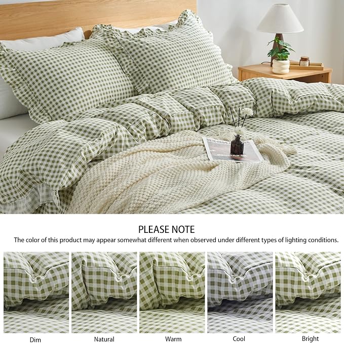 Gingham Duvet Cover Queen Size, 3 Pieces Soft Breathable Microfiber Plaid - Image 5