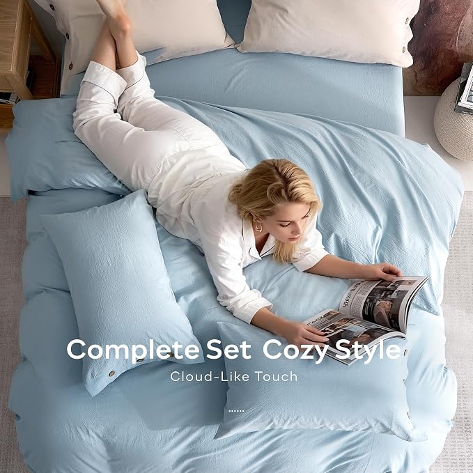 JELLYMONI 100% Washed Cotton Duvet Cover Twin – Soft, Breathable Linen-Look - Image 8