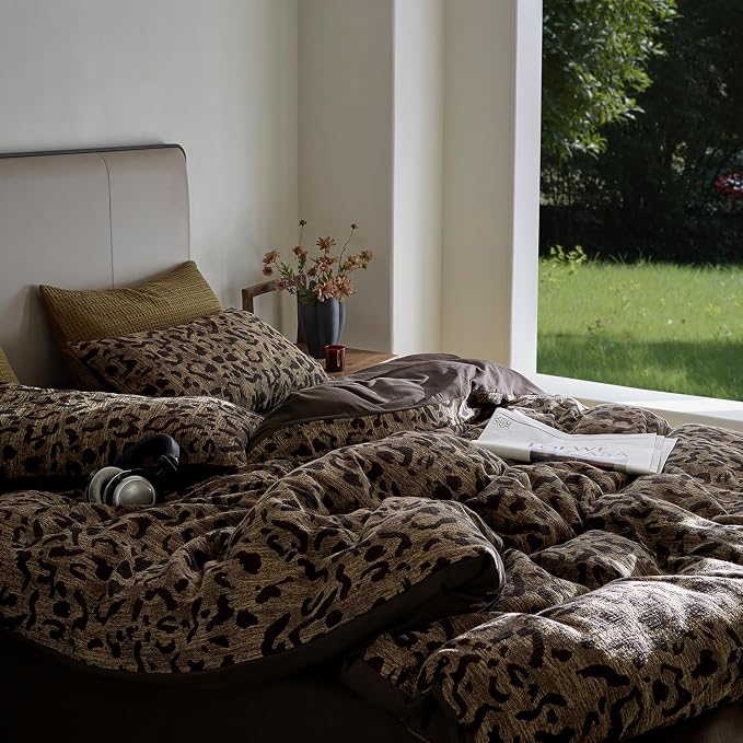 mixinni Leopard Duvet Cover Twin XL Size Yarn-Dyed Leopard Print Jacquard - Image 6